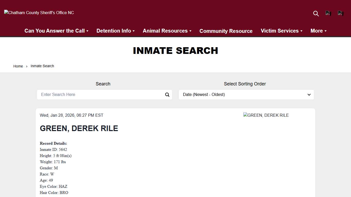 Inmate Search Chatham County Sheriff’s Office NC